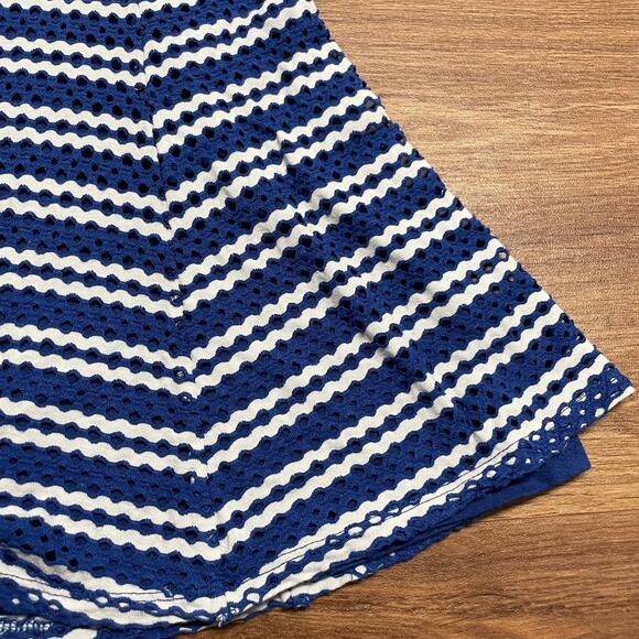 Aqua Girls Blue White Striped Eyelet Jersey Skater Dress Size Medium Stretchy - Picture 4 of 6